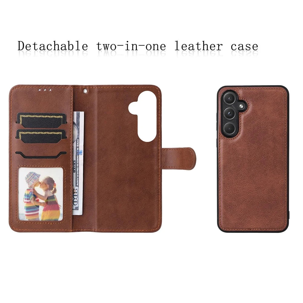 For Samsung Galaxy A55 5G Case 2 in 1 Detachable Magnetic Leather Wallet Mobile Cover with Strap - Brown - 2