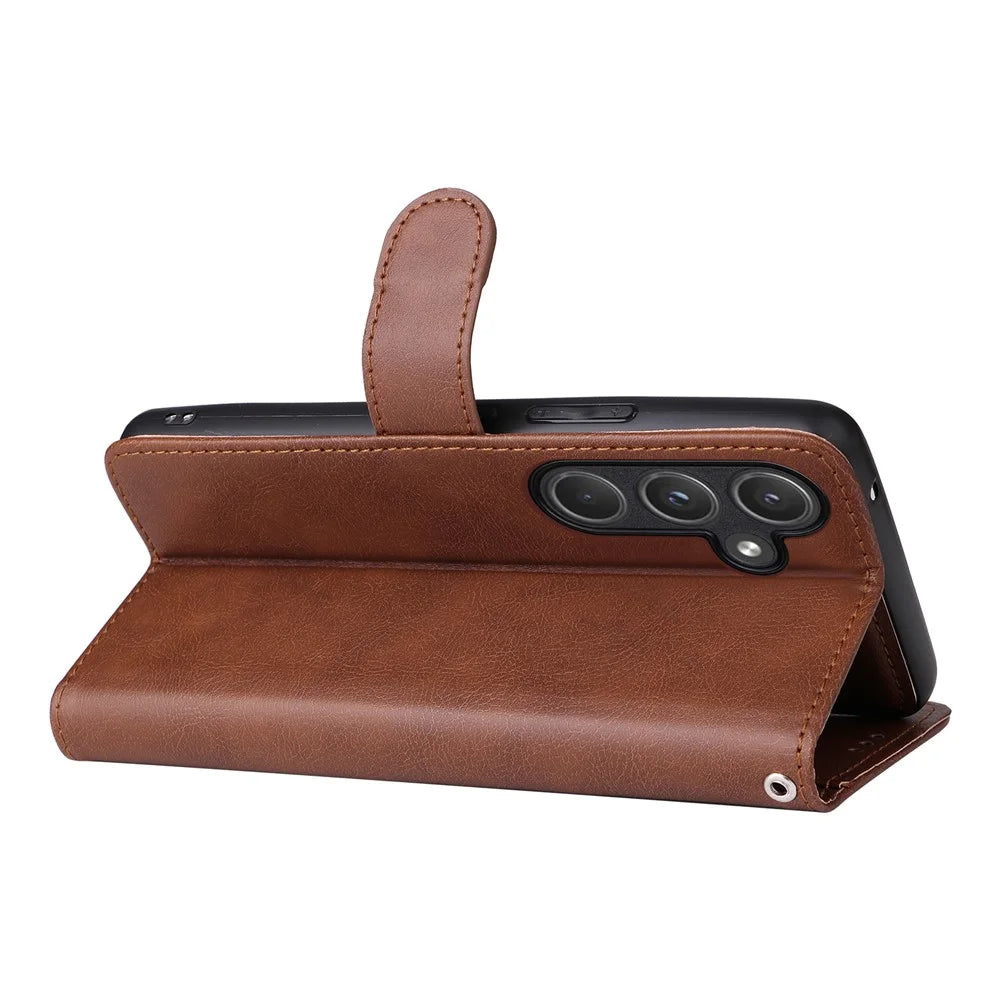 For Samsung Galaxy A55 5G Case 2 in 1 Detachable Magnetic Leather Wallet Mobile Cover with Strap - Brown - 3