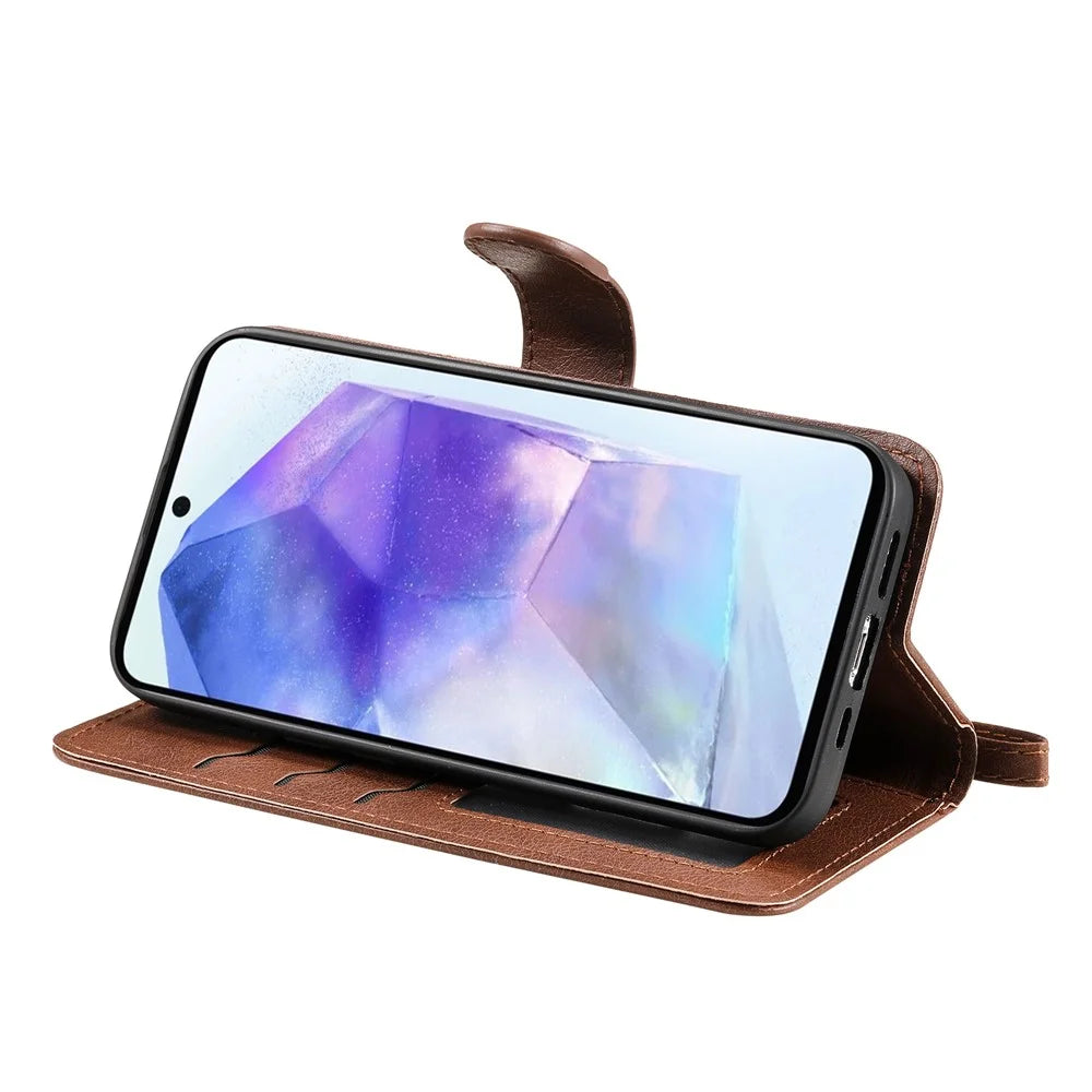 For Samsung Galaxy A55 5G Case 2 in 1 Detachable Magnetic Leather Wallet Mobile Cover with Strap - Brown - 4