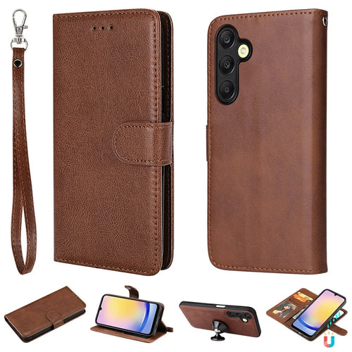 For Samsung Galaxy A25 5G (Global) (161.0 x 76.5 x 8.3mm) Case 2 in 1 Detachable Magnetic Leather Wallet Mobile Cover with Strap - Brown - 1