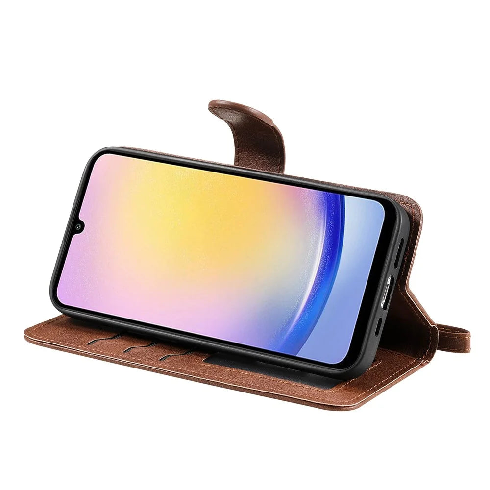 For Samsung Galaxy A25 5G (Global) (161.0 x 76.5 x 8.3mm) Case 2 in 1 Detachable Magnetic Leather Wallet Mobile Cover with Strap - Brown - 4