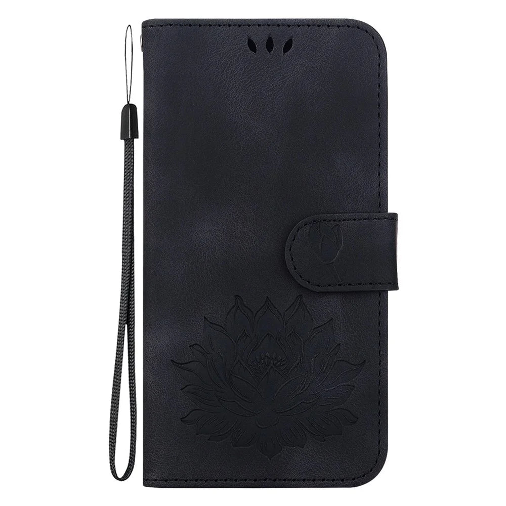 For TECNO Camon 30 Pro 5G Wallet Case Lotus Imprint Leather Phone Cover - Black - 7