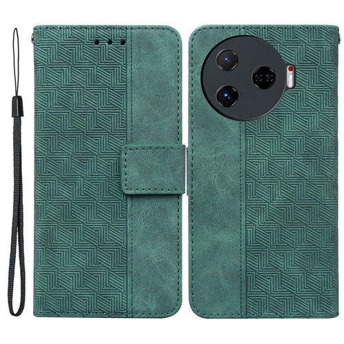For TECNO Camon 30 Pro 5G Wallet Phone Case Geometry Imprint Leather Flip Cover with Strap - Green - 1