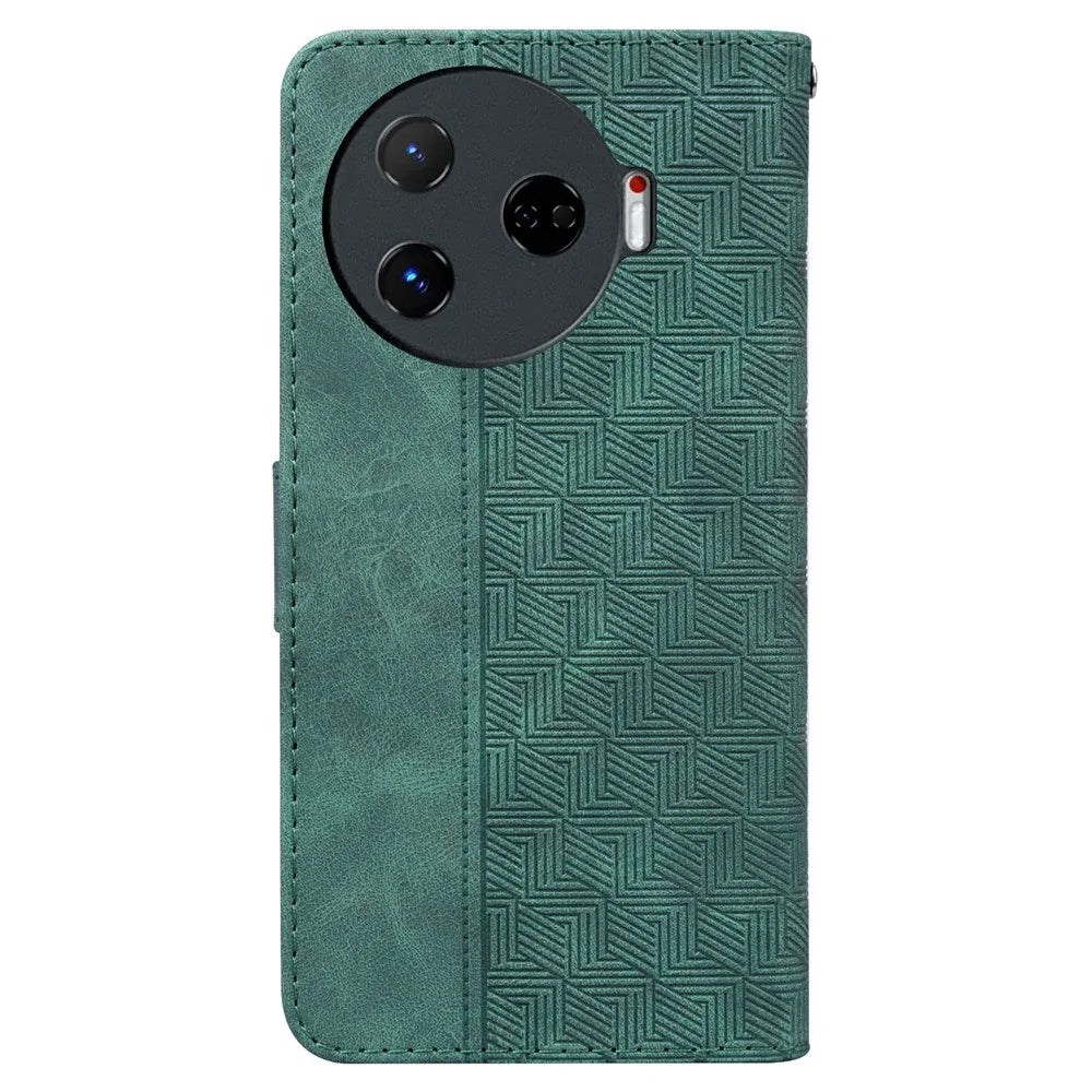 For TECNO Camon 30 Pro 5G Wallet Phone Case Geometry Imprint Leather Flip Cover with Strap - Green - 7