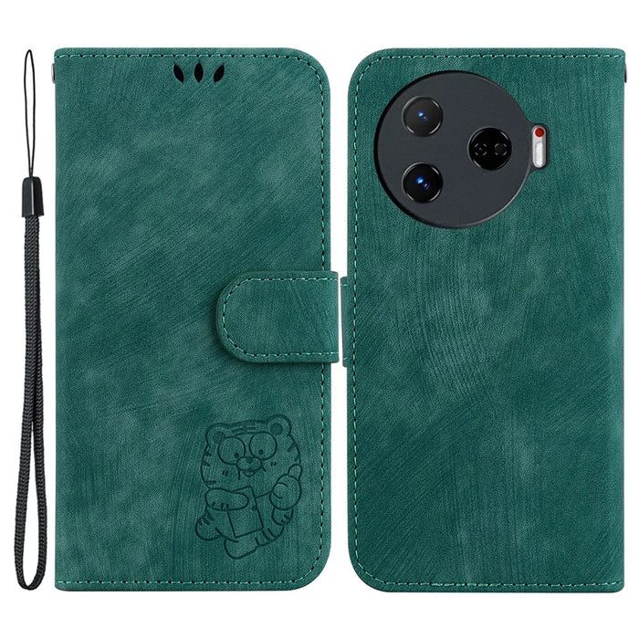 For TECNO Camon 30 Pro 5G Stand Case Cute Tiger Imprint Leather Wallet Phone Cover - Green - 1