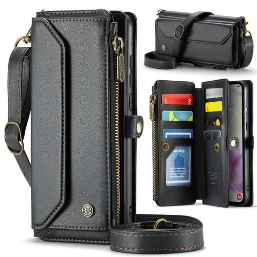 For Samsung Galaxy A35 5G Leather Case CASEME C36 Zipper Multiple Card Slots Phone Cover with Straps - Black - 1