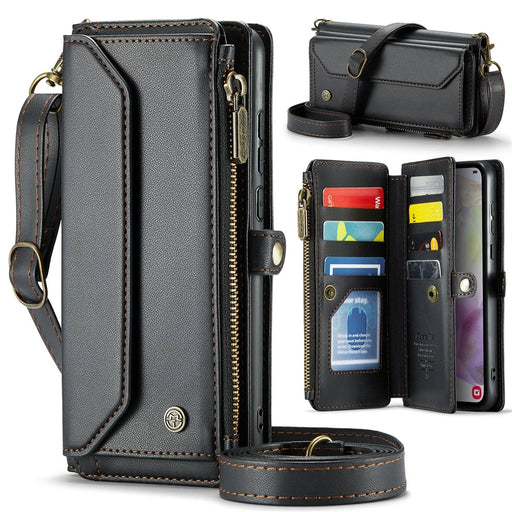 For Samsung Galaxy A35 5G Leather Case CASEME C36 Zipper Multiple Card Slots Phone Cover with Straps - Black - 1