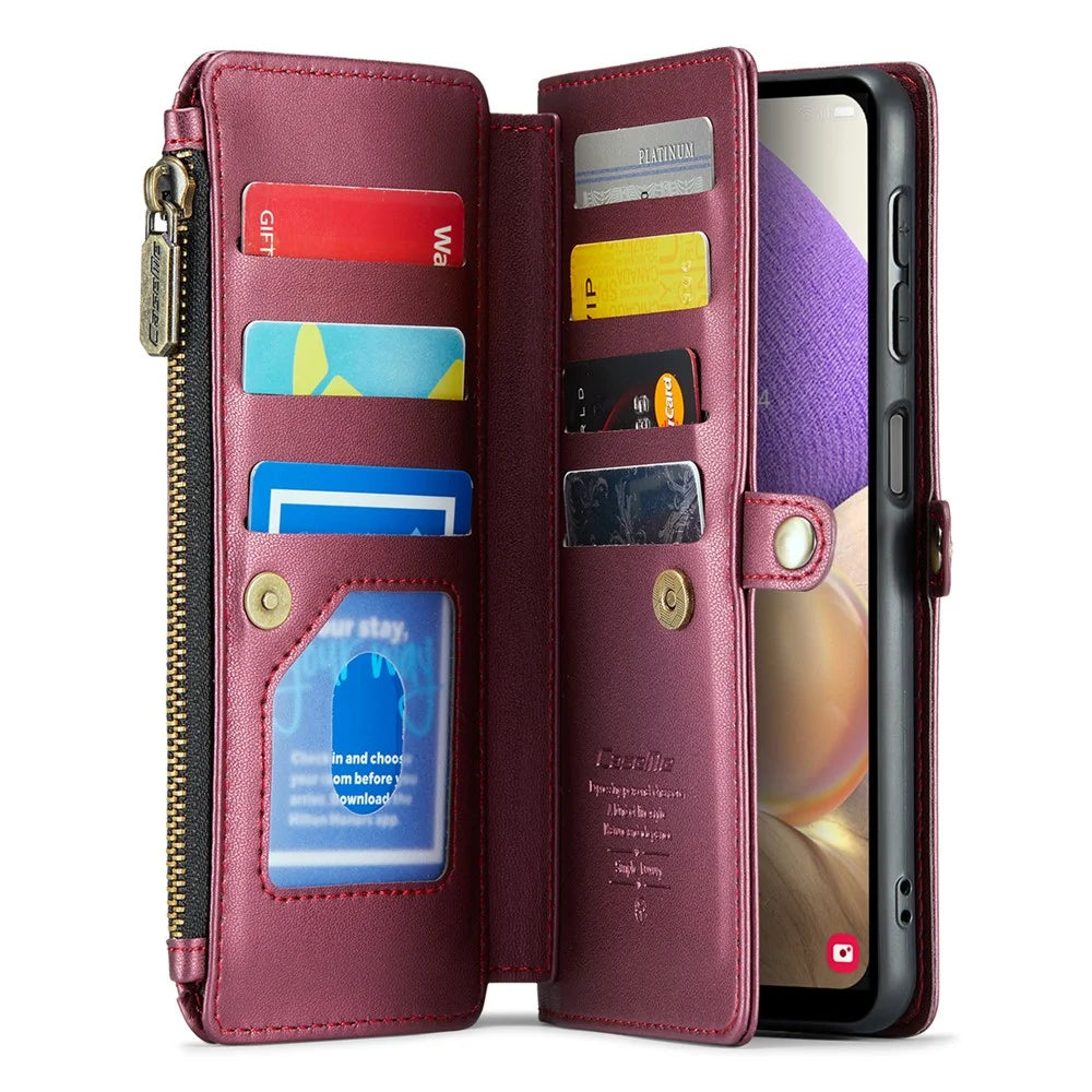 For Samsung Galaxy A32 5G / M32 5G Leather Case CASEME C36 Zipper Multiple Card Slots Phone Cover with Straps - Wine Red - 2