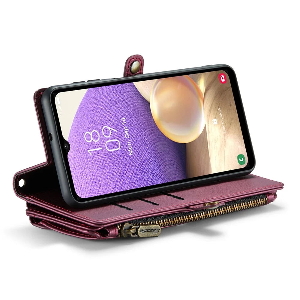 For Samsung Galaxy A32 5G / M32 5G Leather Case CASEME C36 Zipper Multiple Card Slots Phone Cover with Straps - Wine Red - 3