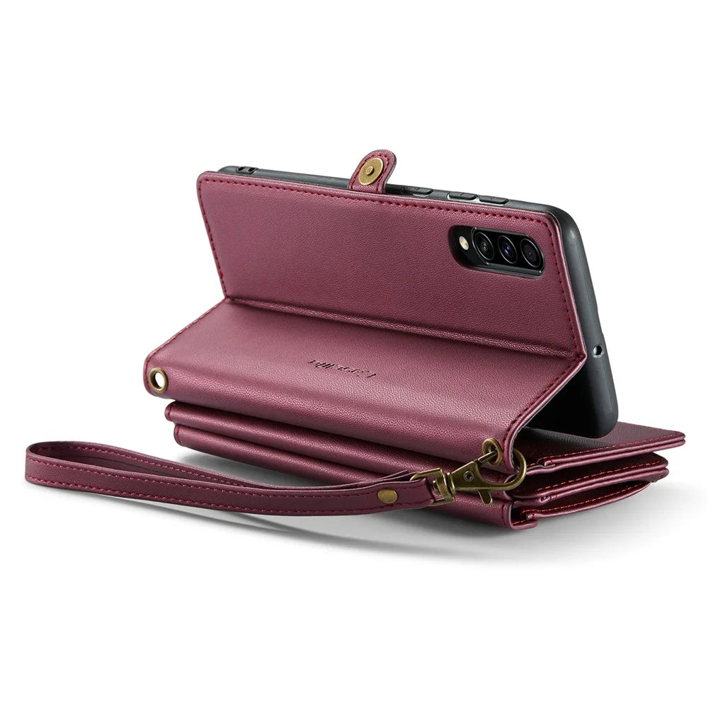 For Samsung Galaxy A30s / A50s / A50 Leather Case CASEME C36 Zipper Multiple Card Slots Phone Cover with Straps - Wine Red - 3