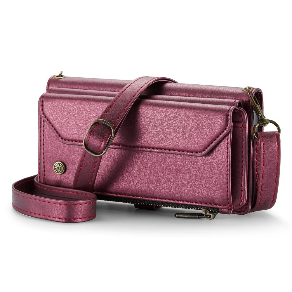For Samsung Galaxy A30s / A50s / A50 Leather Case CASEME C36 Zipper Multiple Card Slots Phone Cover with Straps - Wine Red - 6
