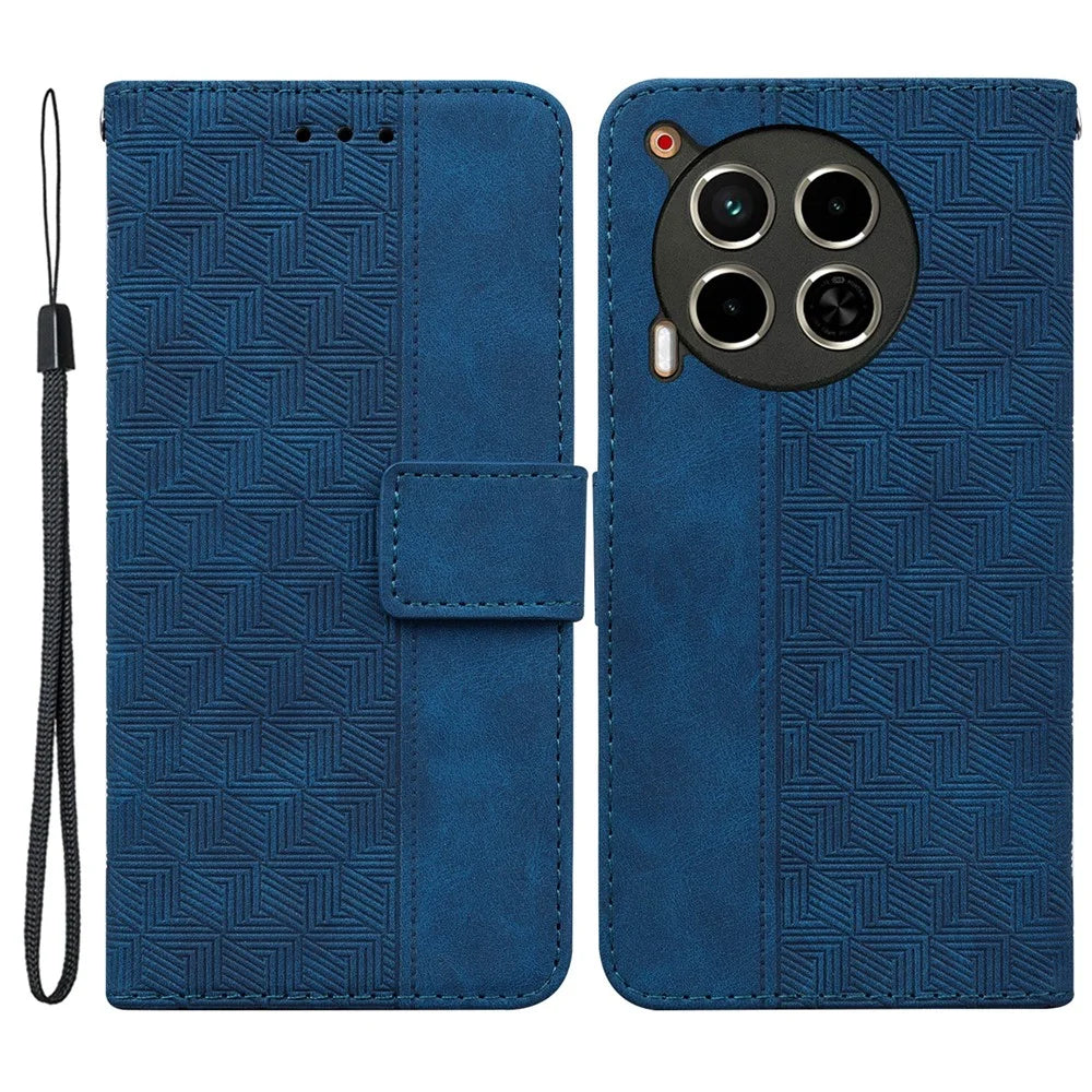 For TECNO Camon 30 4G / 30 5G Wallet Case with Strap Geometry Imprint Leather Flip Phone Cover - Blue - 1