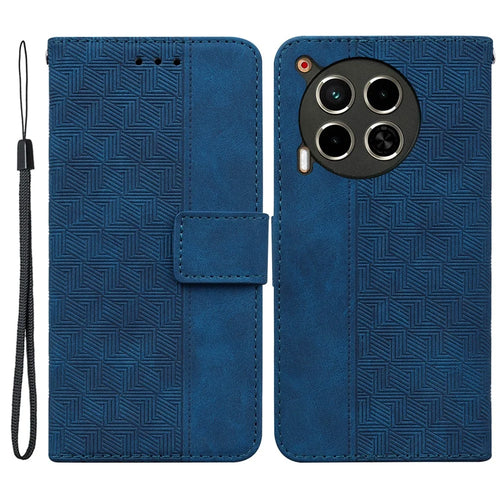 For TECNO Camon 30 4G / 30 5G Wallet Case with Strap Geometry Imprint Leather Flip Phone Cover - Blue - 1