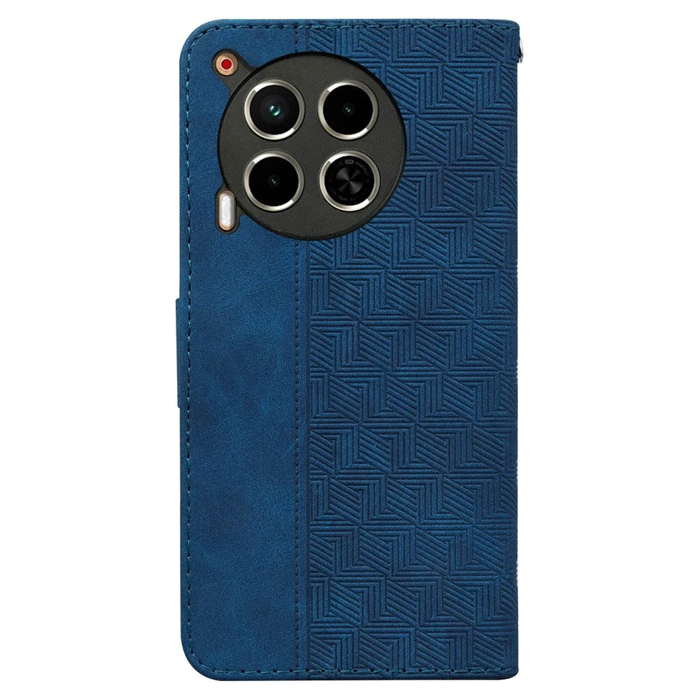 For TECNO Camon 30 4G / 30 5G Wallet Case with Strap Geometry Imprint Leather Flip Phone Cover - Blue - 7