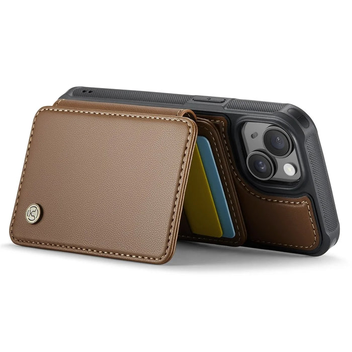 JEEHOOD J05 For iPhone 15 Case Leather Mobile Cover with Detachable Magnetic Card Bag - Brown - 3