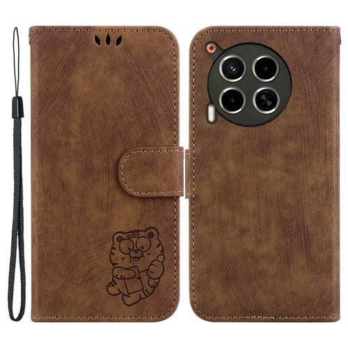 For TECNO Camon 30 4G / 30 5G Stand Case Cute Tiger Imprint Leather Wallet Phone Cover - Brown - 1