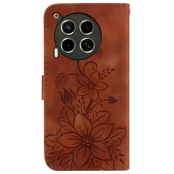 For TECNO Camon 30 4G / 30 5G Wallet Case Anti-Scratch Lily Imprint Leather Phone Cover - Brown - 7