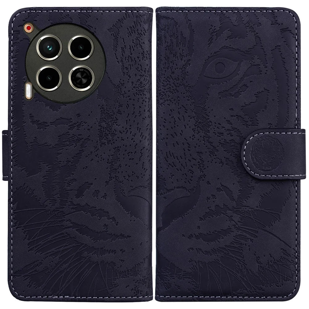 For TECNO Camon 30 4G / 30 5G Case Tiger Imprint Leather Wallet Phone Cover with Stand - Black - 1