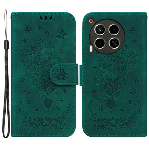 For TECNO Camon 30 4G / 30 5G Wallet Case Butterfly Rose Imprint Leather Stand Phone Cover - Green - 1