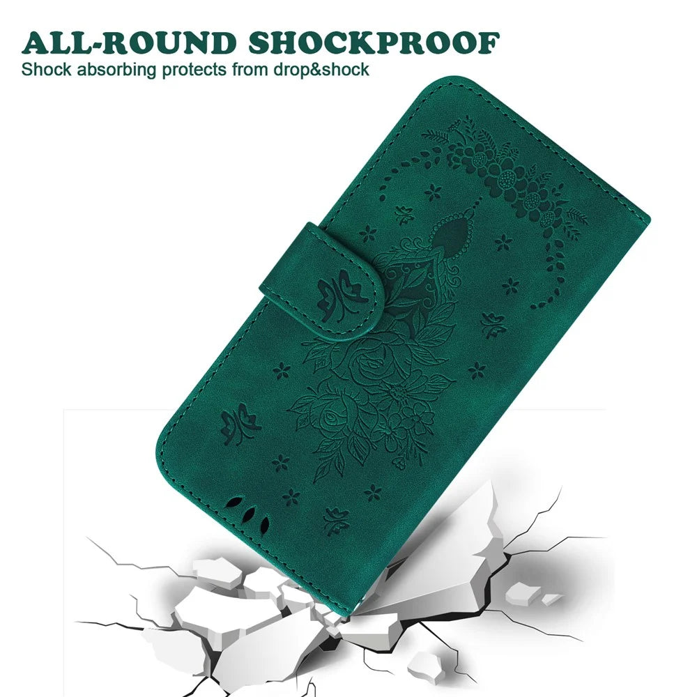 For TECNO Camon 30 4G / 30 5G Wallet Case Butterfly Rose Imprint Leather Stand Phone Cover - Green - 5