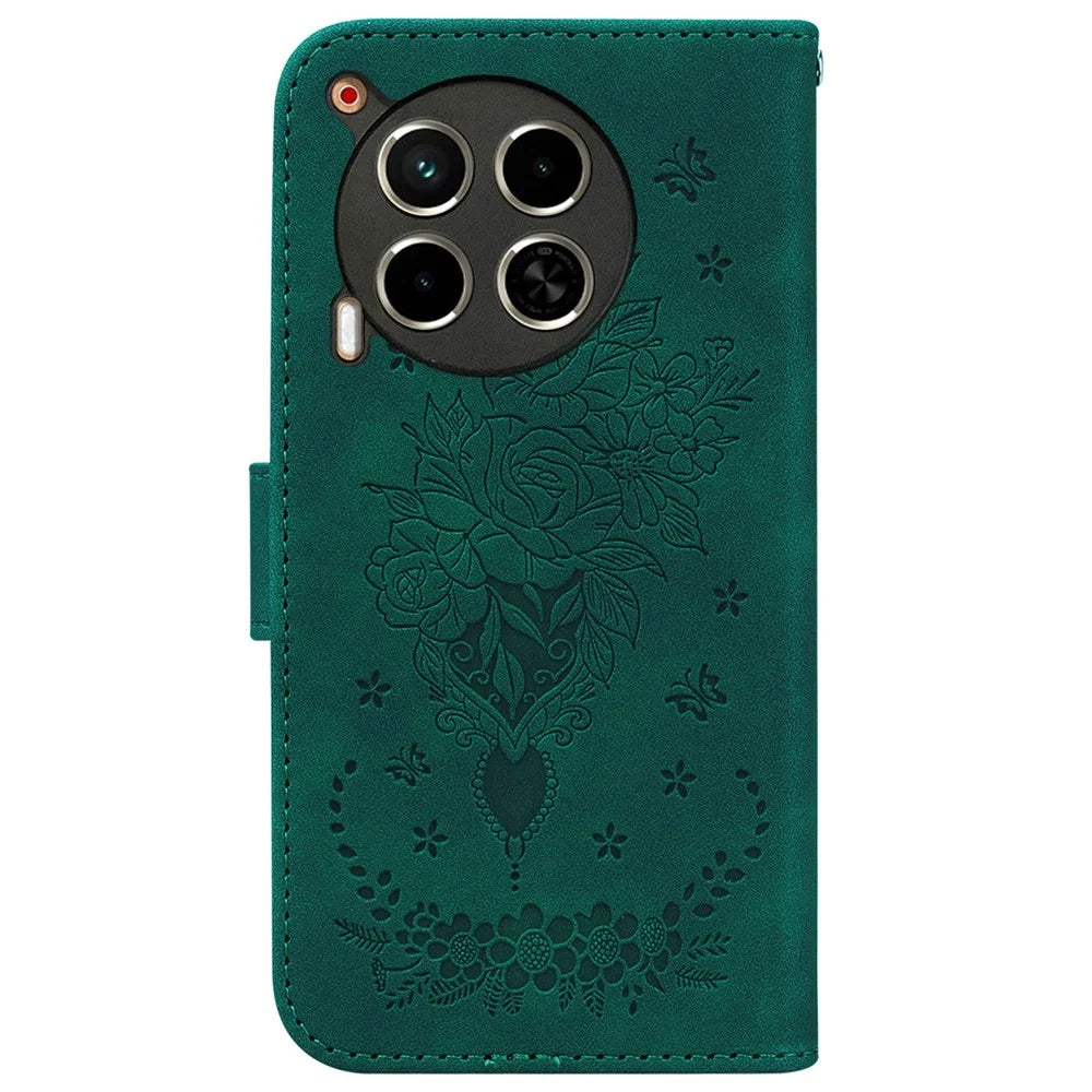 For TECNO Camon 30 4G / 30 5G Wallet Case Butterfly Rose Imprint Leather Stand Phone Cover - Green - 7