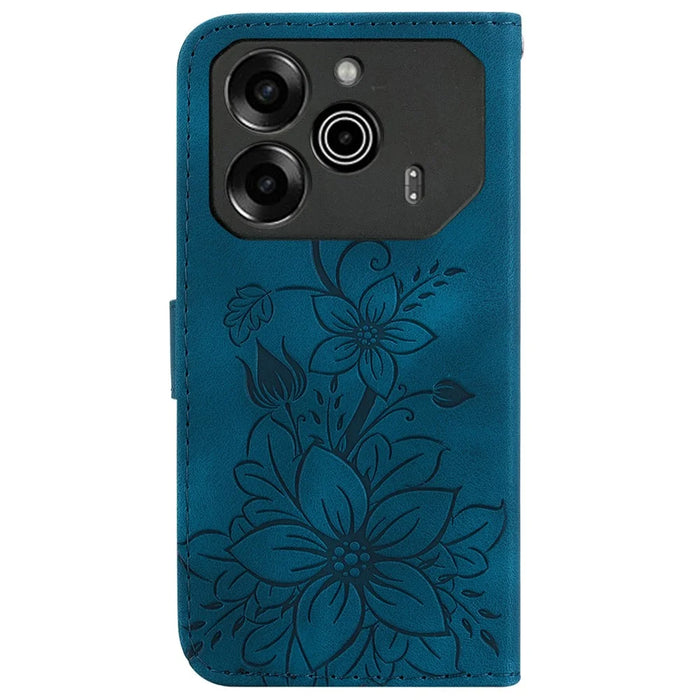 For TECNO Pova 6 5G / 6 Pro 5G Wallet Phone Case Lily Imprint Scratch-Proof Leather Flip Cover - Dark Blue - 7