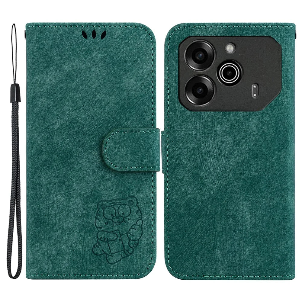For TECNO Pova 6 5G / 6 Pro 5G Wallet Case Cute Tiger Imprint Leather Phone Cover with Stand - Green - 1