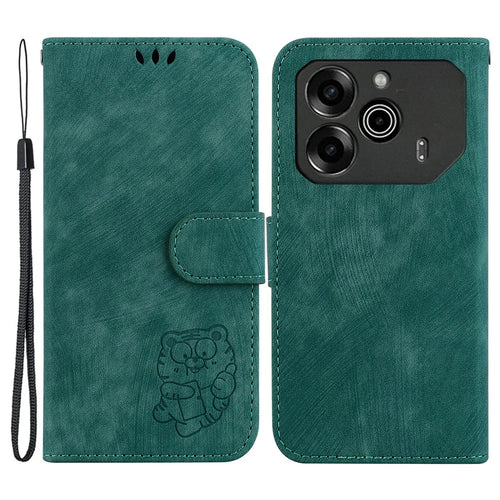 For TECNO Pova 6 5G / 6 Pro 5G Wallet Case Cute Tiger Imprint Leather Phone Cover with Stand - Green - 1