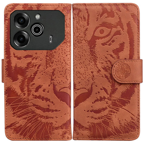 For TECNO Pova 6 5G / 6 Pro 5G Wallet Case Tiger Imprint Leather Stand Phone Cover - Brown - 1
