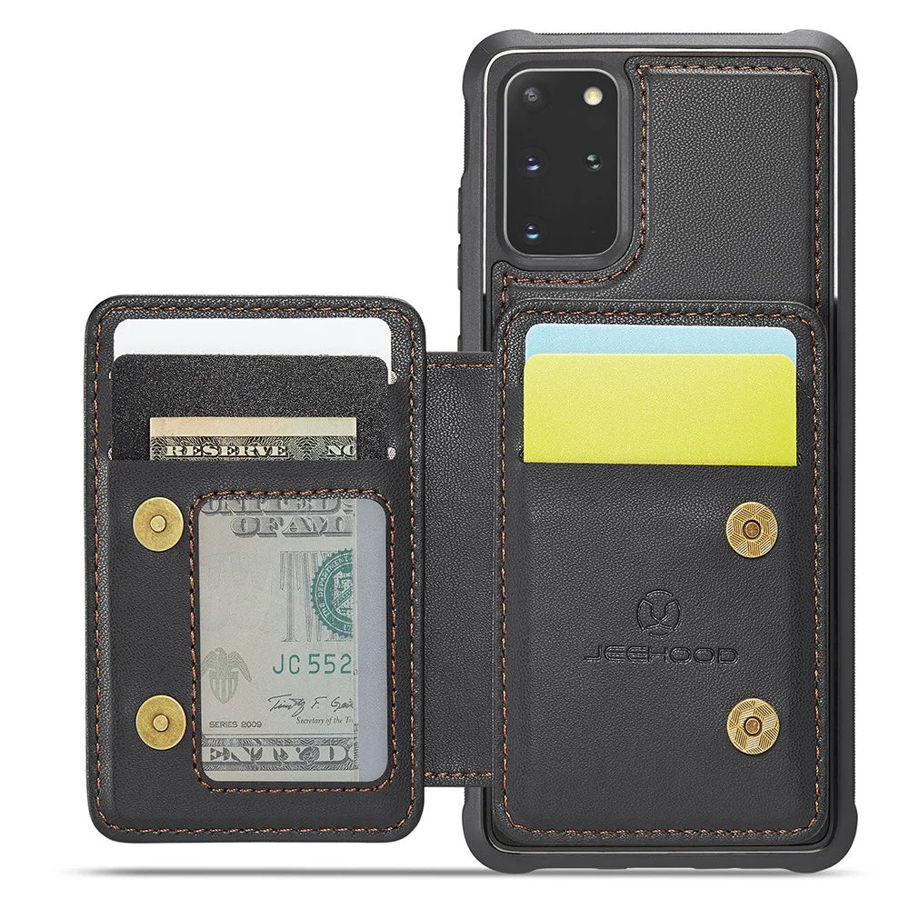 JEEHOOD J05 For Samsung Galaxy S20 Plus 5G / 4G Case Leather Mobile Cover with Detachable Magnetic Card Bag - Black - 3