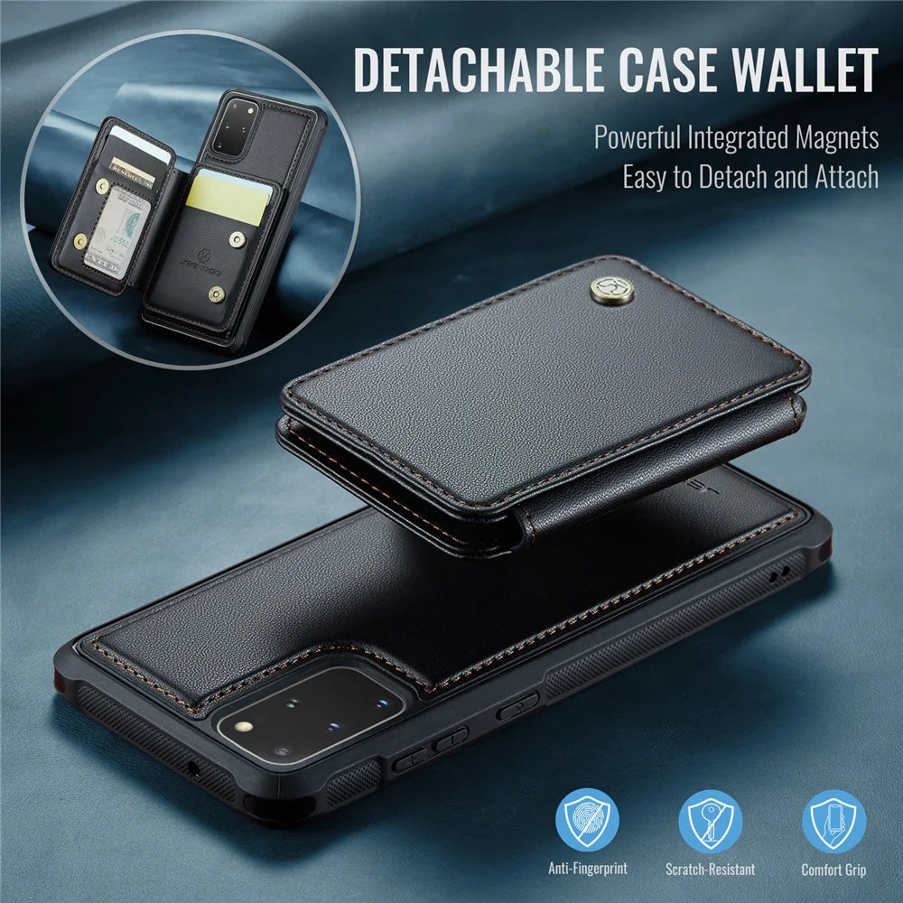 JEEHOOD J05 For Samsung Galaxy S20 Plus 5G / 4G Case Leather Mobile Cover with Detachable Magnetic Card Bag - Black - 6