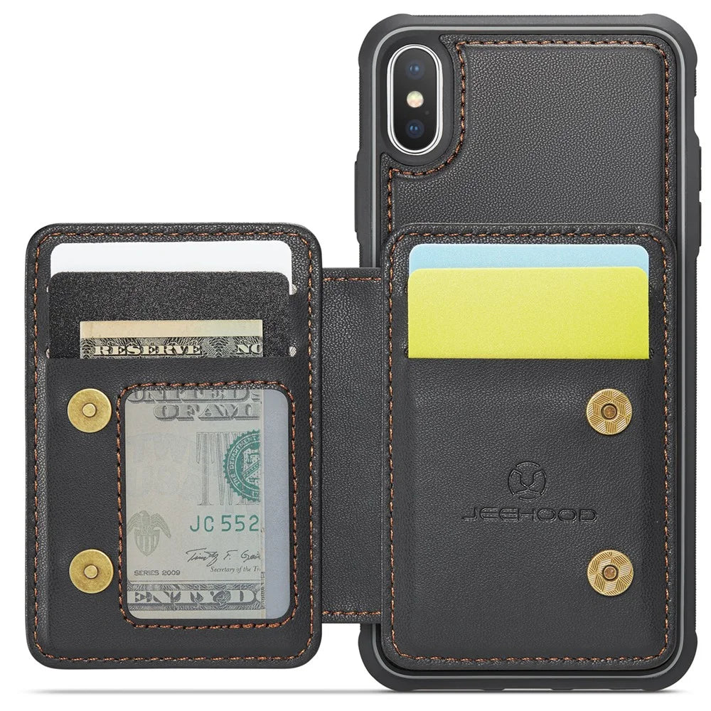 JEEHOOD J05 For iPhone XS Max Case Leather Mobile Cover with Detachable Magnetic Card Bag - Black - 2