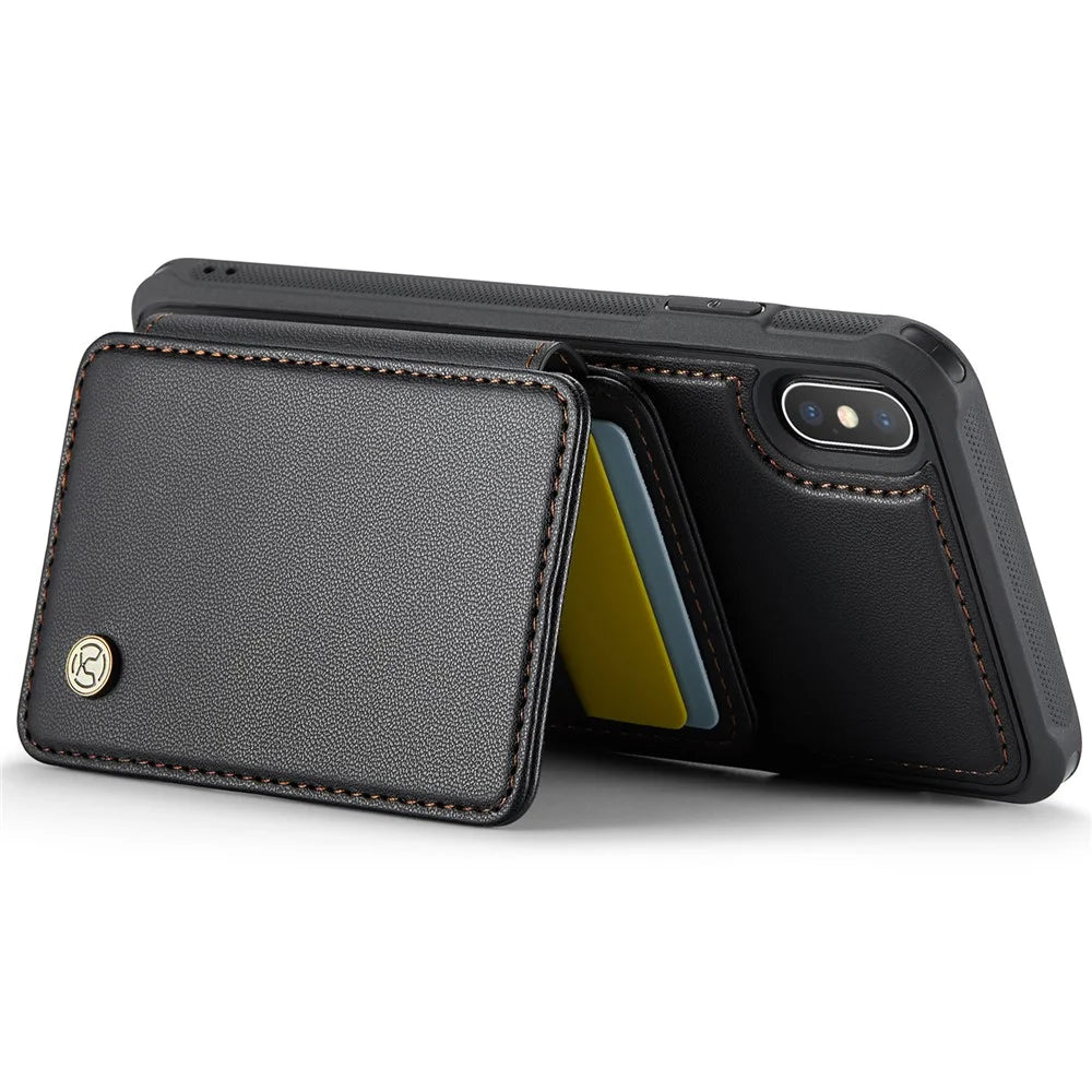 JEEHOOD J05 For iPhone XS Max Case Leather Mobile Cover with Detachable Magnetic Card Bag - Black - 3