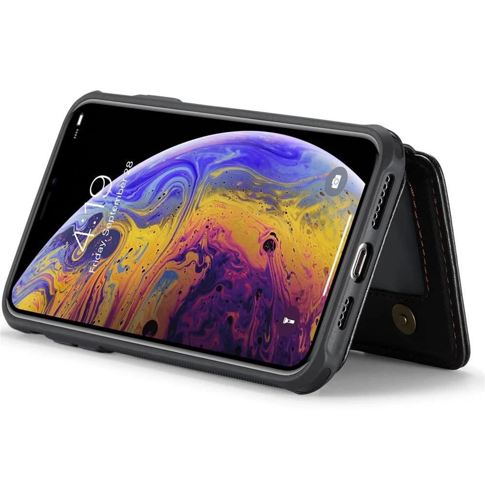 JEEHOOD J05 For iPhone XS Max Case Leather Mobile Cover with Detachable Magnetic Card Bag - Black - 4