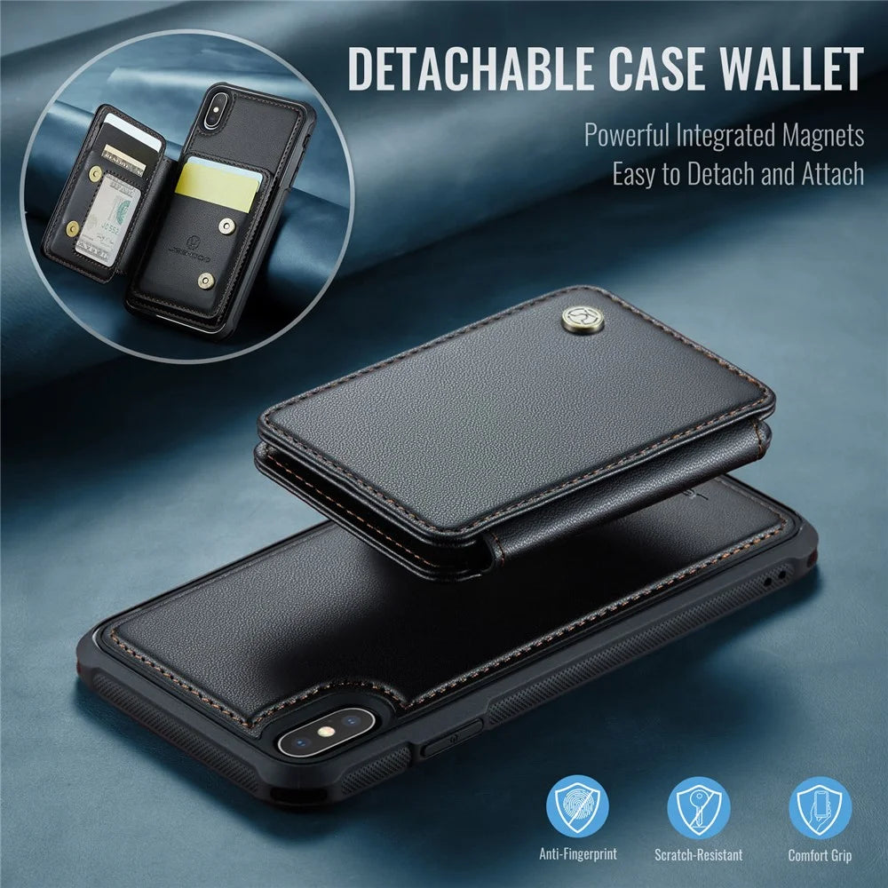 JEEHOOD J05 For iPhone XS Max Case Leather Mobile Cover with Detachable Magnetic Card Bag - Black - 5