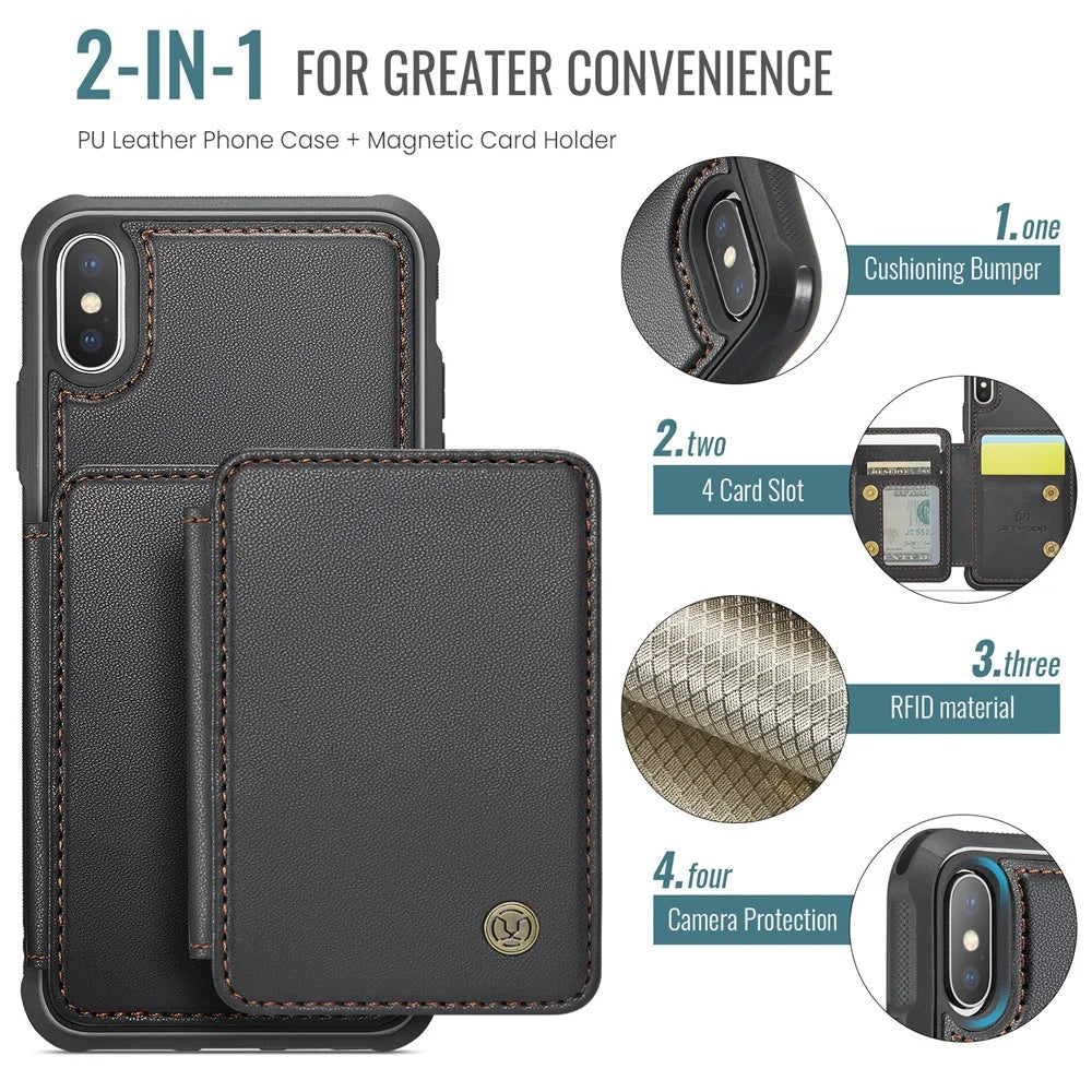 JEEHOOD J05 For iPhone XS Max Case Leather Mobile Cover with Detachable Magnetic Card Bag - Black - 6