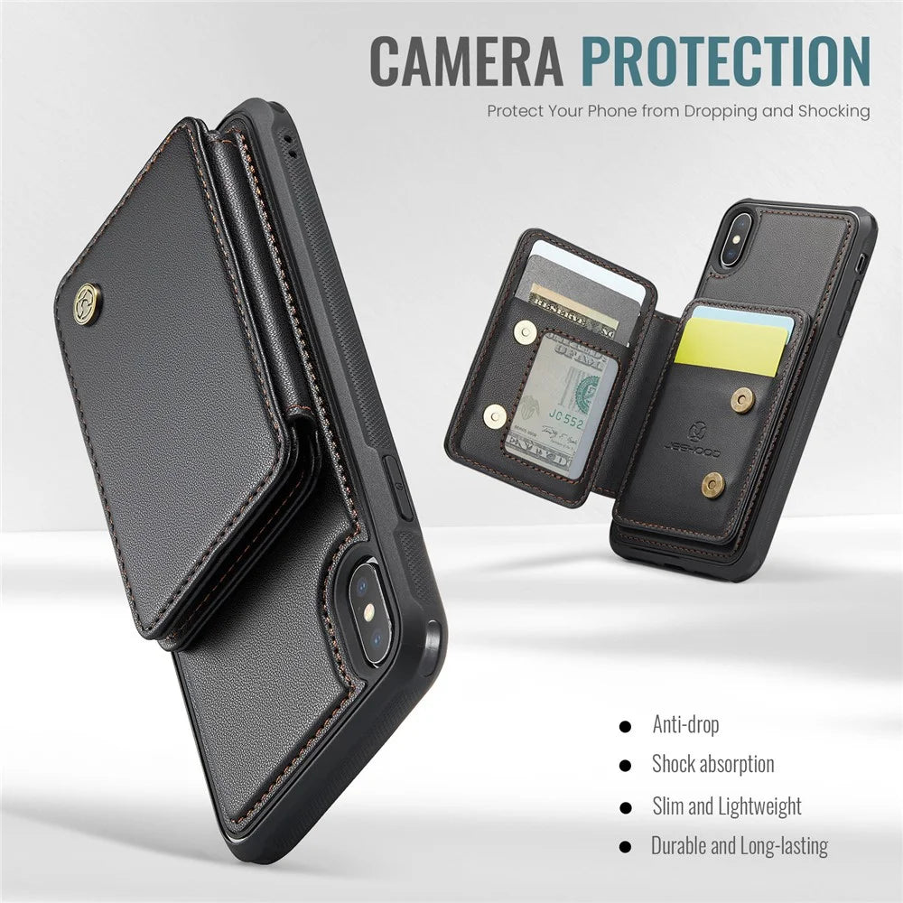 JEEHOOD J05 For iPhone XS Max Case Leather Mobile Cover with Detachable Magnetic Card Bag - Black - 7