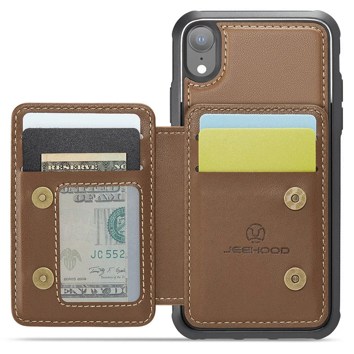 JEEHOOD J05 For iPhone XR Case Leather Mobile Cover with Detachable Magnetic Card Bag - Brown - 2