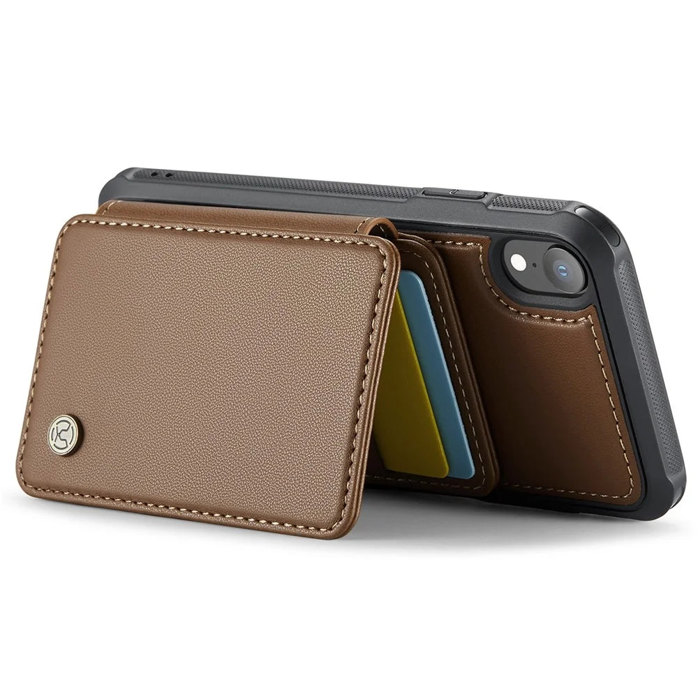 JEEHOOD J05 For iPhone XR Case Leather Mobile Cover with Detachable Magnetic Card Bag - Brown - 3