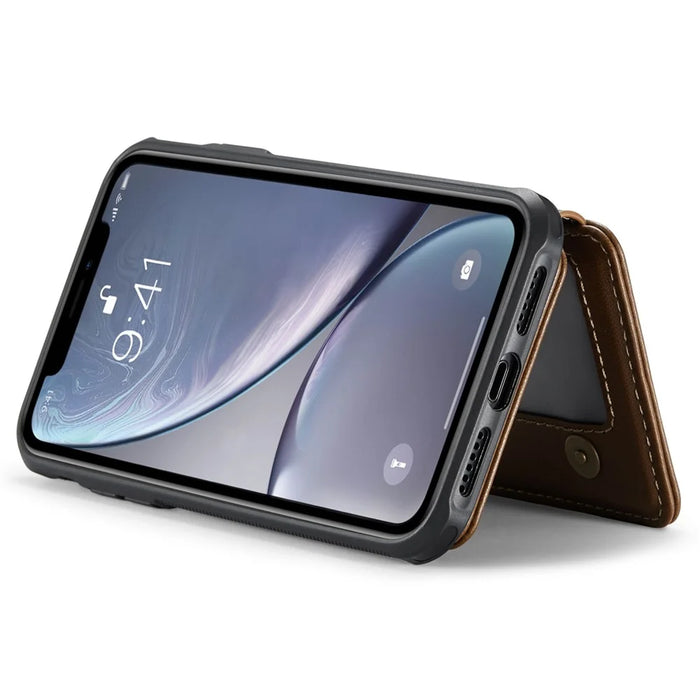 JEEHOOD J05 For iPhone XR Case Leather Mobile Cover with Detachable Magnetic Card Bag - Brown - 4