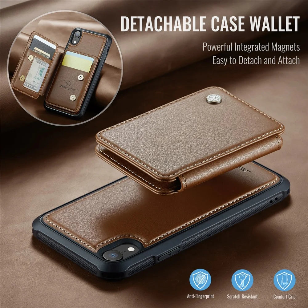 JEEHOOD J05 For iPhone XR Case Leather Mobile Cover with Detachable Magnetic Card Bag - Brown - 5