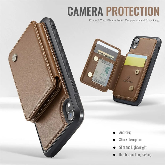JEEHOOD J05 For iPhone XR Case Leather Mobile Cover with Detachable Magnetic Card Bag - Brown - 7
