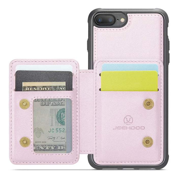 JEEHOOD J05 For iPhone 6 Plus / 7 Plus / 8 Plus / 6s Plus 5.5-inch Case Leather Mobile Cover with Detachable Magnetic Card Bag - Pink - 2