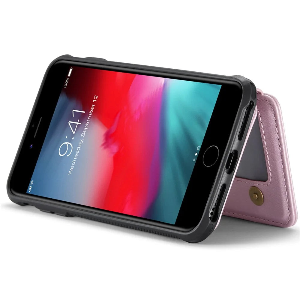 JEEHOOD J05 For iPhone 6 Plus / 7 Plus / 8 Plus / 6s Plus 5.5-inch Case Leather Mobile Cover with Detachable Magnetic Card Bag - Pink - 4