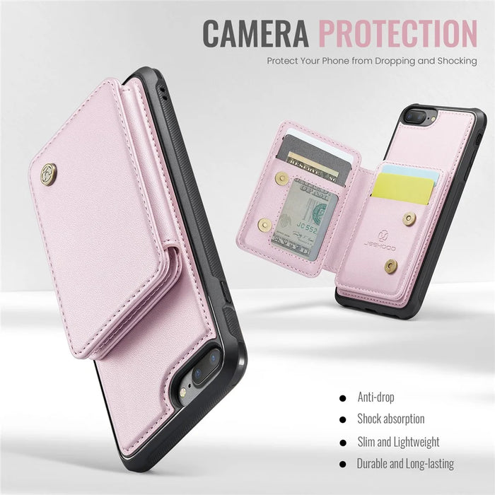 JEEHOOD J05 For iPhone 6 Plus / 7 Plus / 8 Plus / 6s Plus 5.5-inch Case Leather Mobile Cover with Detachable Magnetic Card Bag - Pink - 7