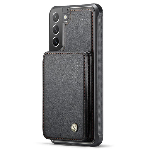 JEEHOOD J05 For Samsung Galaxy S21 FE 5G Case Leather Mobile Cover with Detachable Magnetic Card Bag - Black - 2