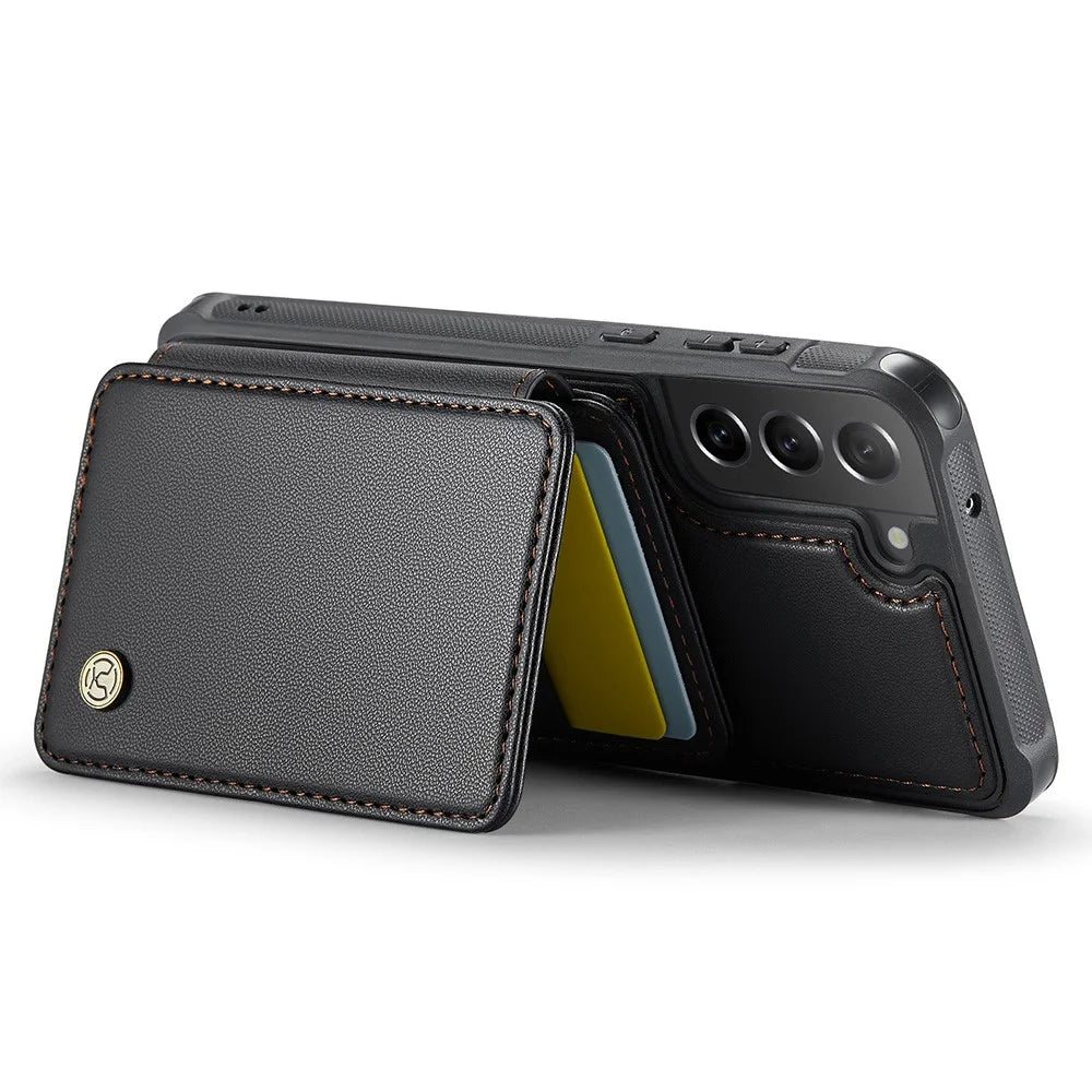 JEEHOOD J05 For Samsung Galaxy S21 FE 5G Case Leather Mobile Cover with Detachable Magnetic Card Bag - Black - 4