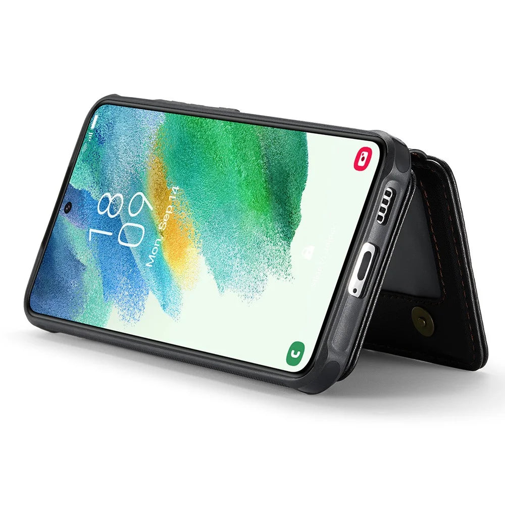JEEHOOD J05 For Samsung Galaxy S21 FE 5G Case Leather Mobile Cover with Detachable Magnetic Card Bag - Black - 5