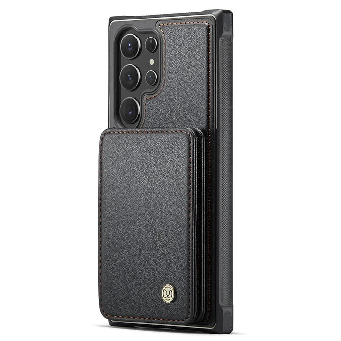 JEEHOOD J05 For Samsung Galaxy S24 Ultra Case Leather Mobile Cover with Detachable Magnetic Card Bag - Black - 2