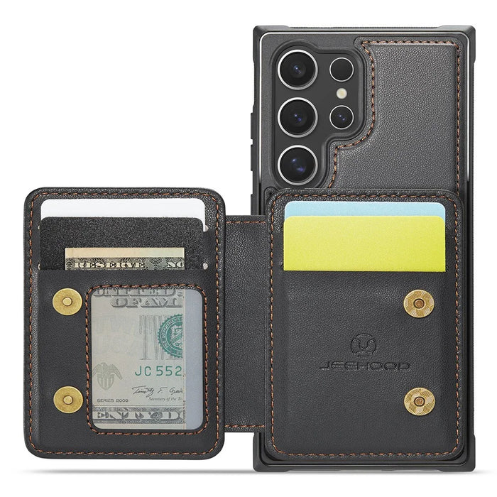 JEEHOOD J05 For Samsung Galaxy S24 Ultra Case Leather Mobile Cover with Detachable Magnetic Card Bag - Black - 3